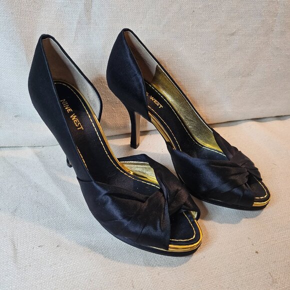 Nine West Black Satin High Heels - Size 7 - Picture 3 of 7
